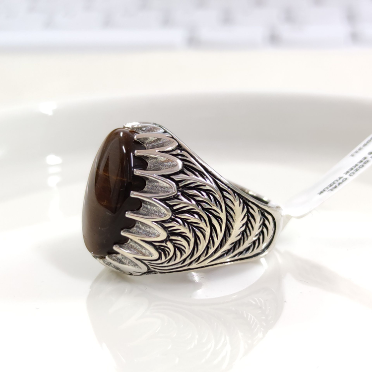 KAPLAN GÖZÜ OVAL GÜMÜŞ ERKEK YÜZÜK