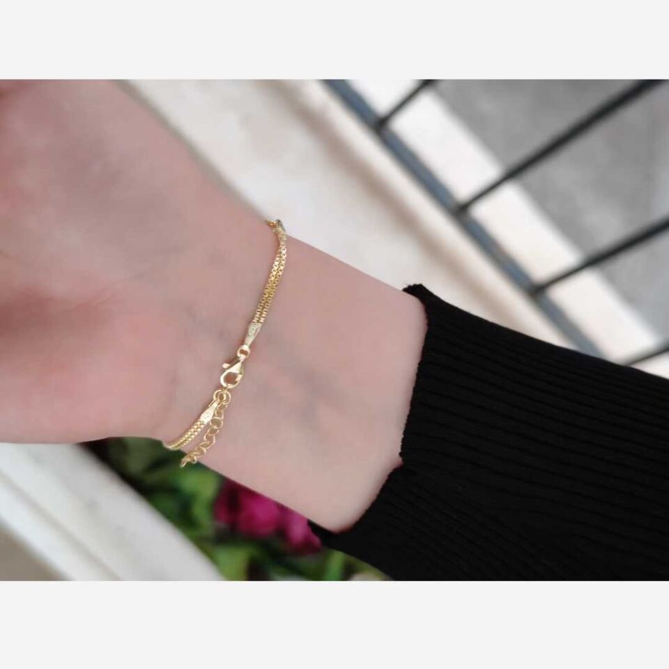 3 RENKLİ TAŞLI KELEBEK GÜMÜŞ BİLEKLİK ALTIN SARI - STD