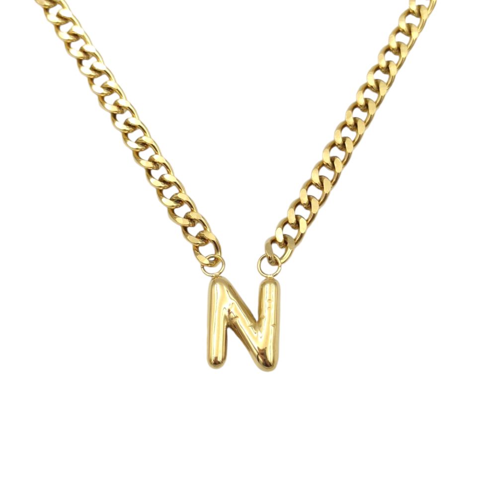 ÇELİK GURMET ZİNCİRLİ N HARF KOLYE GOLD