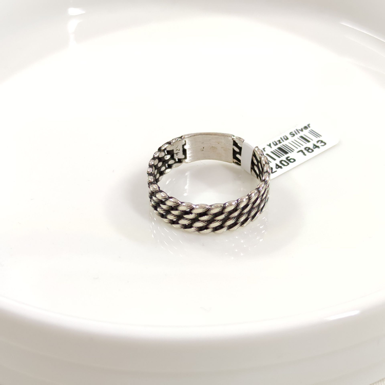 7 MM GÜMÜŞ DESENLİ OKSİTLİ ALYANS YÜZÜK