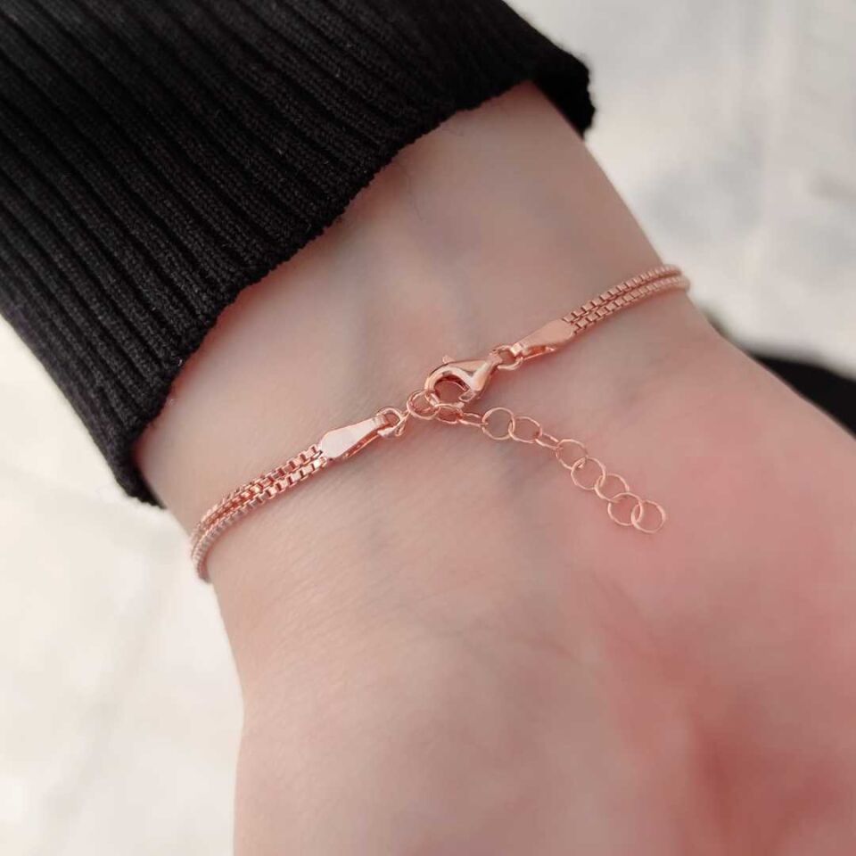 SİYAH TAŞLI KELEBEK GÜMÜŞ BİLEKLİK ROSE BAKIR - STD