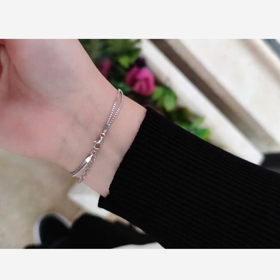 RENKLİ NAZAR BONCUĞU GÜMÜŞ BİLEKLİK RODYUM BEYAZ - STD