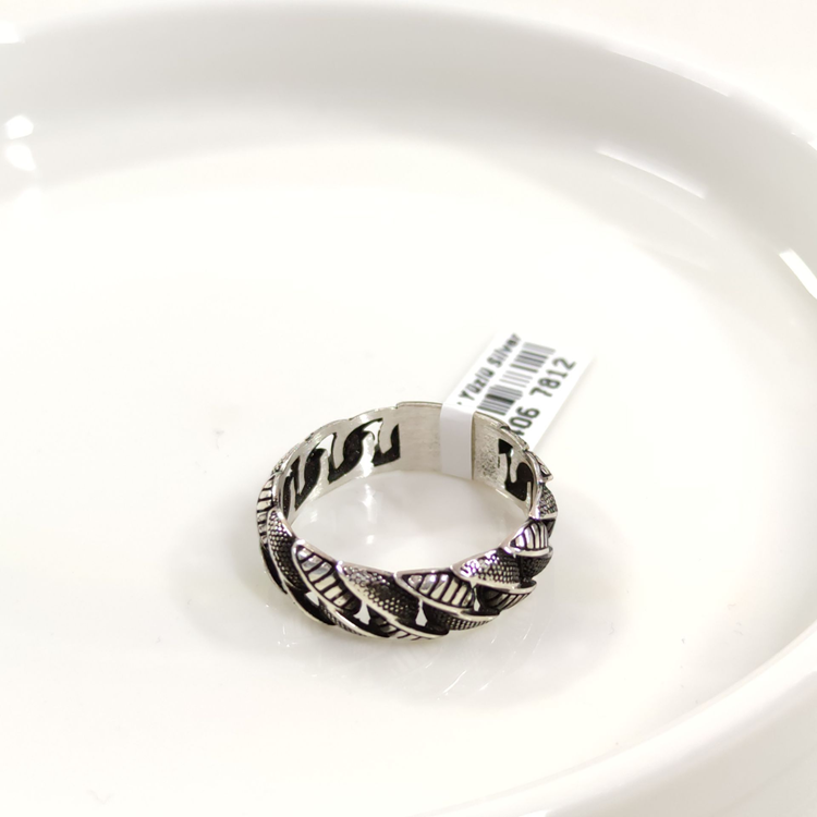 7 MM GÜMÜŞ BOMBELİ DESENLİ OKSİTLİ ALYANS YÜZÜK