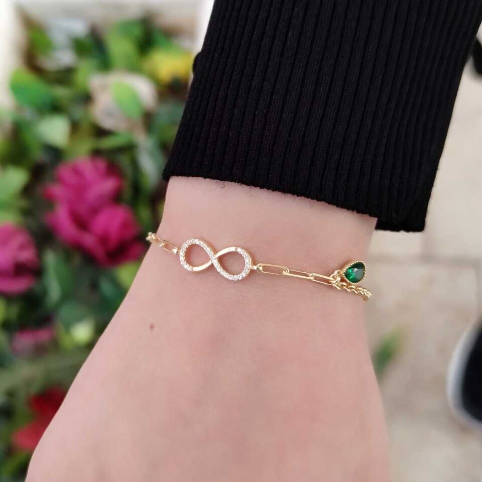 DAMLA DETAY SONSUZLUK GÜMÜŞ BİLEKLİK ALTIN SARI - STD