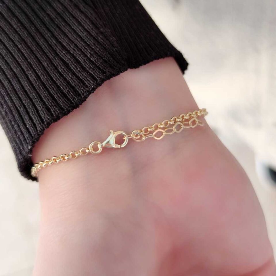 DAMLA DETAYLI KELEBEK GÜMÜŞ BİLEKLİK ALTIN SARI - STD