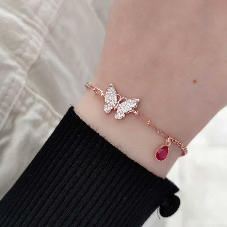 DAMLA DETAYLI KELEBEK GÜMÜŞ BİLEKLİK ROSE BAKIR - STD