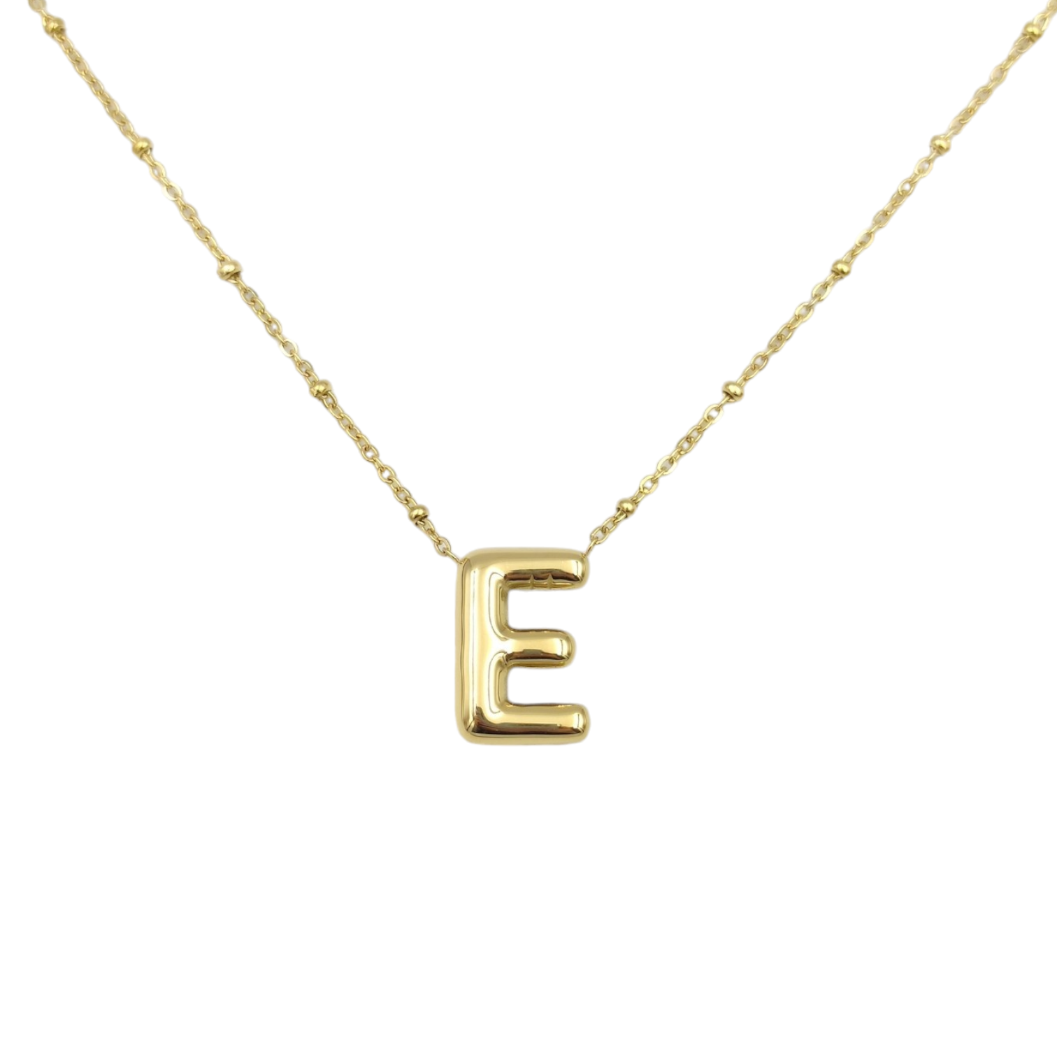 ÇELİK TOP ZİNCİRLİ E HARF KOLYE GOLD
