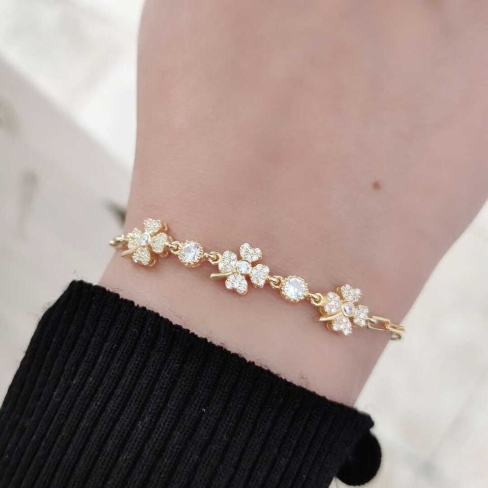 3 LÜ YONCA GÜMÜŞ BİLEKLİK ALTIN SARI - STD