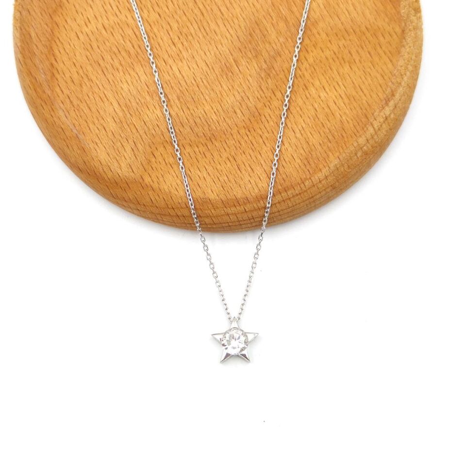 PIRLANTA MONTÜR MİNİ YILDIZ GÜMÜŞ KOLYE RODYUM BEYAZ - STD