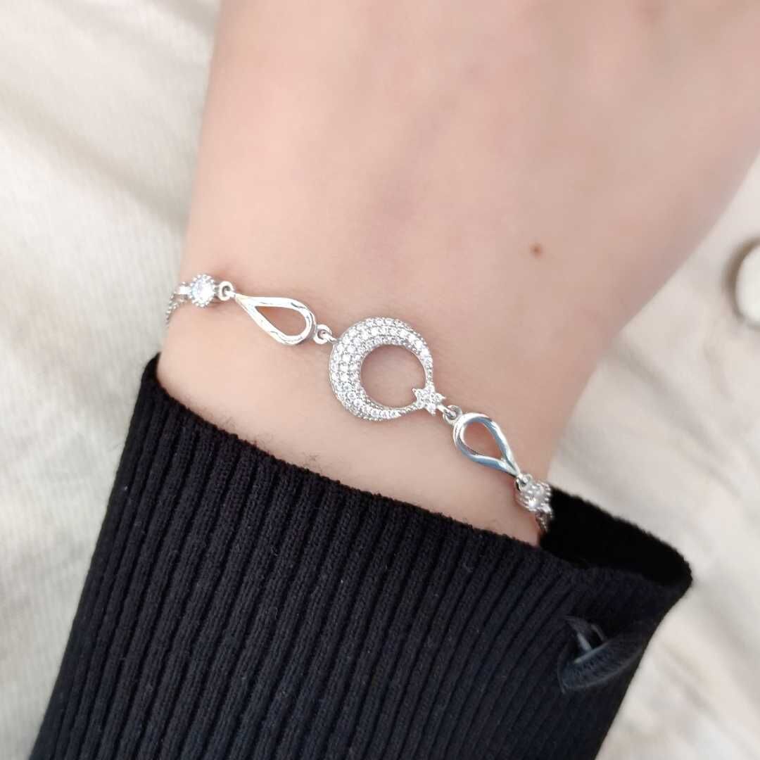 AY YILDIZ GÜMÜŞ BİLEKLİK RODYUM BEYAZ - STD