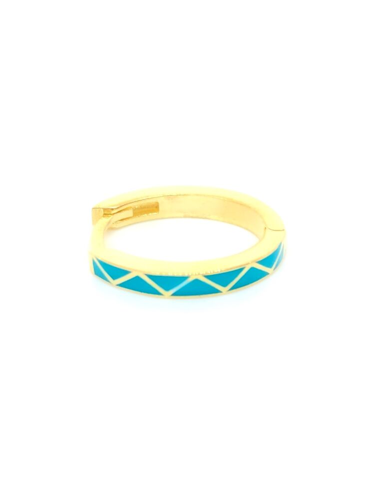 TURKUAZ MİNELİ OVAL TEK GÜMÜŞ KÜPE ALTIN SARI - STD