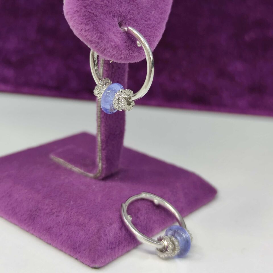 LİLA BONCUK HALKALI HALKA GÜMÜŞ KÜPE RODYUM BEYAZ - STD