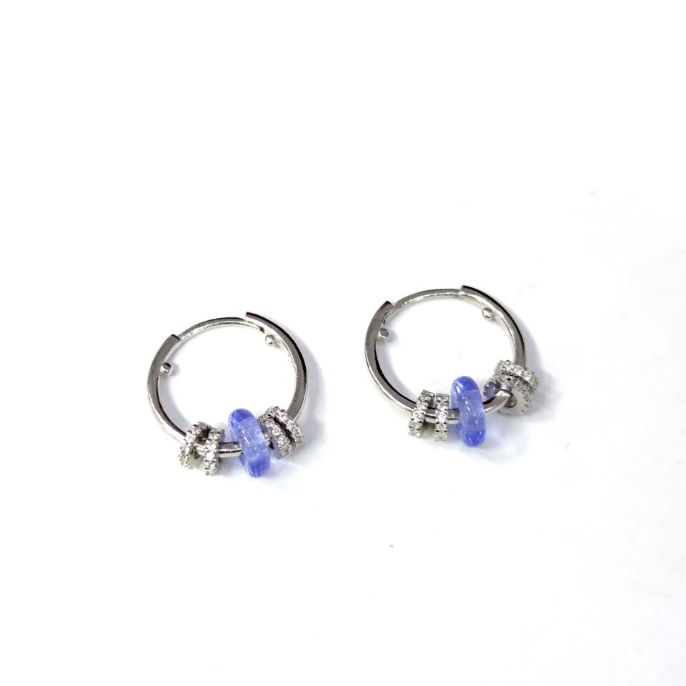 LİLA BONCUK HALKALI HALKA GÜMÜŞ KÜPE RODYUM BEYAZ - STD