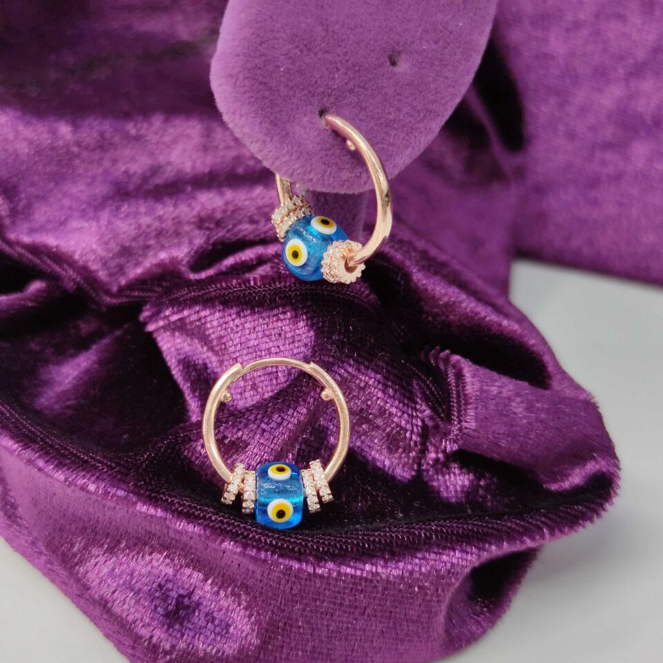 GÖZ CAM BONCUK HALKALI HALKA GÜMÜŞ KÜPE ROSE BAKIR - STD