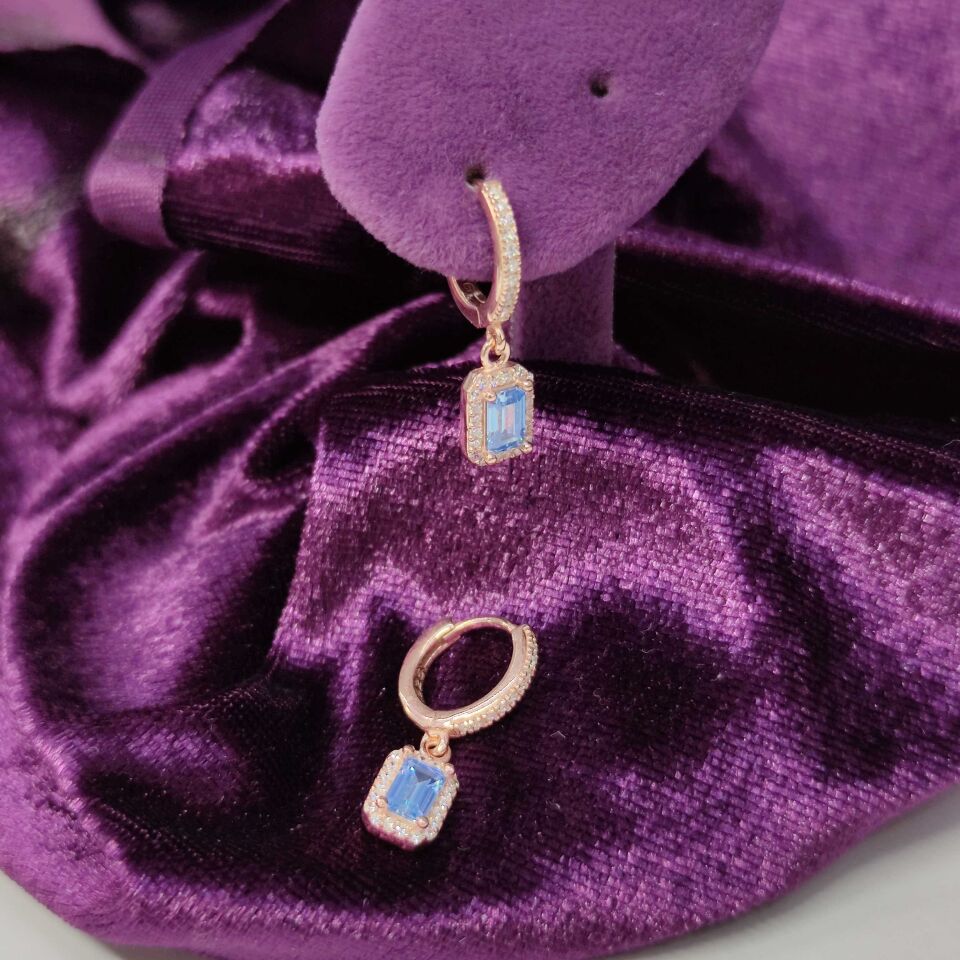 BAGET HALKA GÜMÜŞ KÜPE MAVİ - STD