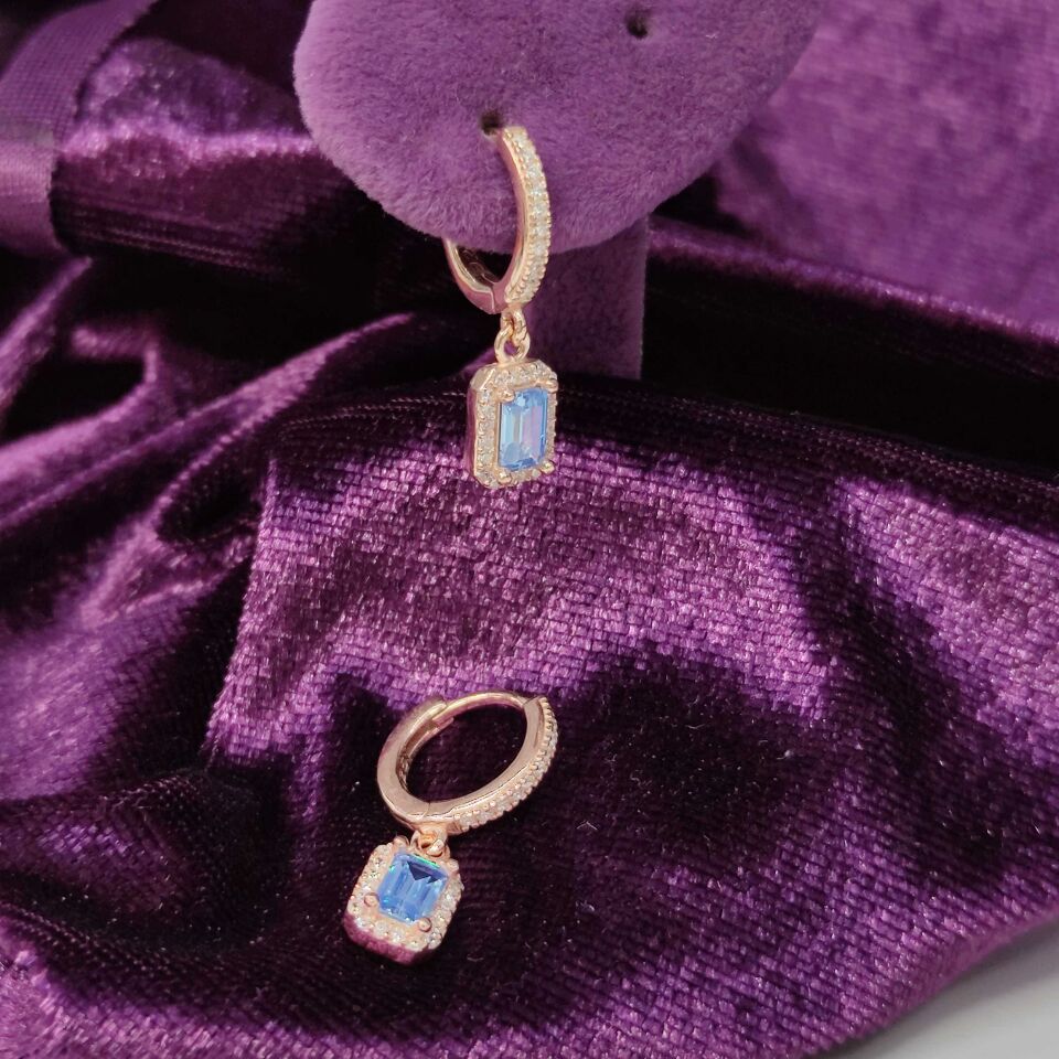 BAGET HALKA GÜMÜŞ KÜPE MAVİ - STD