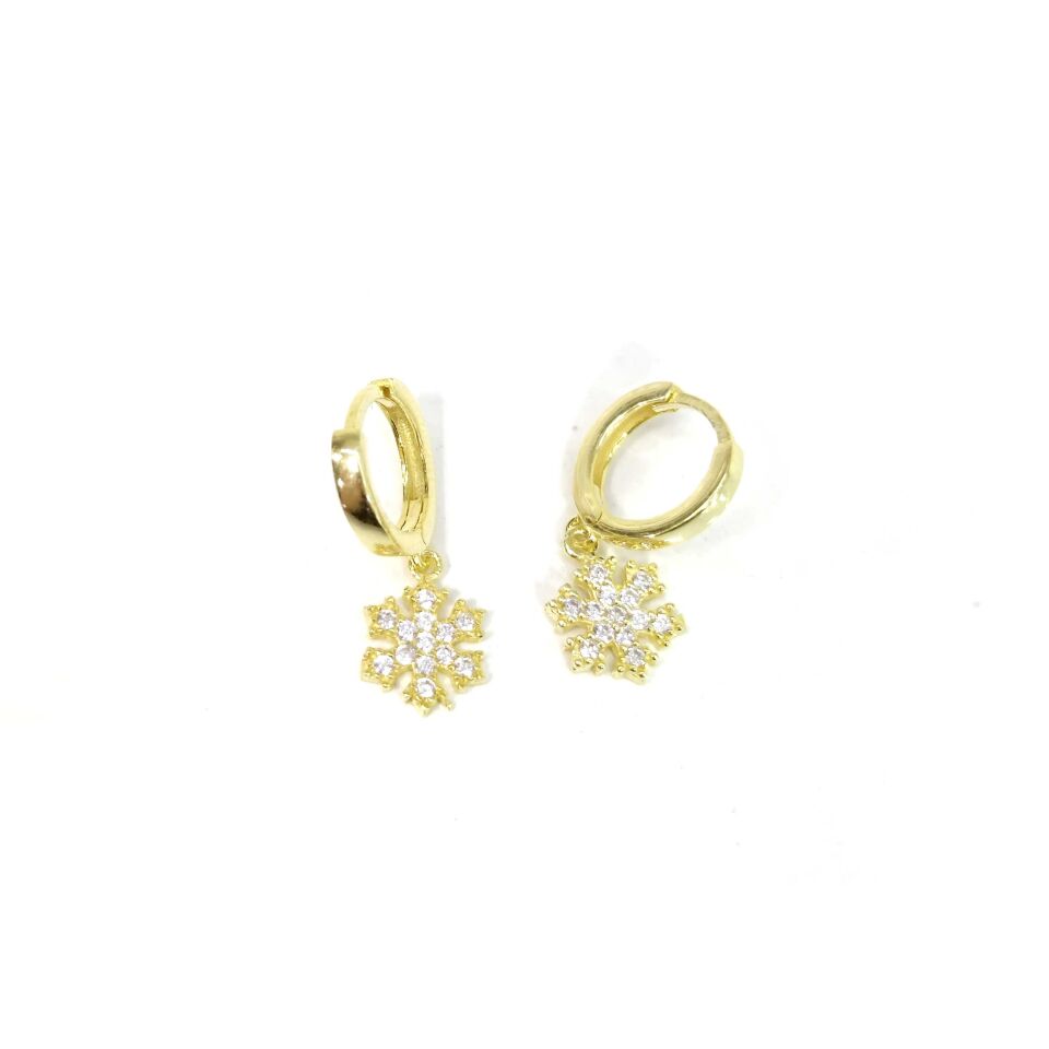 MİNİ KAR TANESİ HALKA GÜMÜŞ KÜPE ALTIN SARI - STD