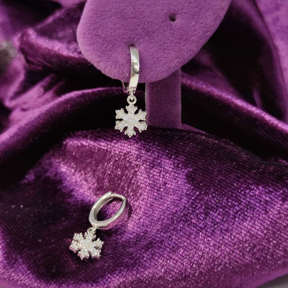 MİNİ KAR TANESİ HALKA GÜMÜŞ KÜPE RODYUM BEYAZ - STD