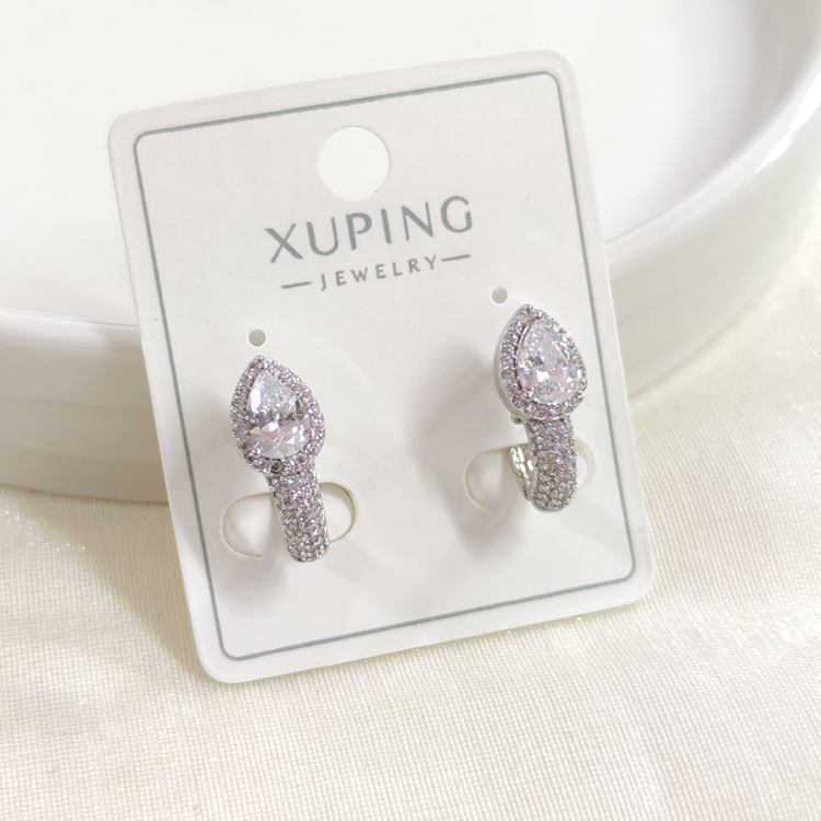 XUPING 8X10MM TAŞLI DAMLA J HALKA KÜPE BEYAZ