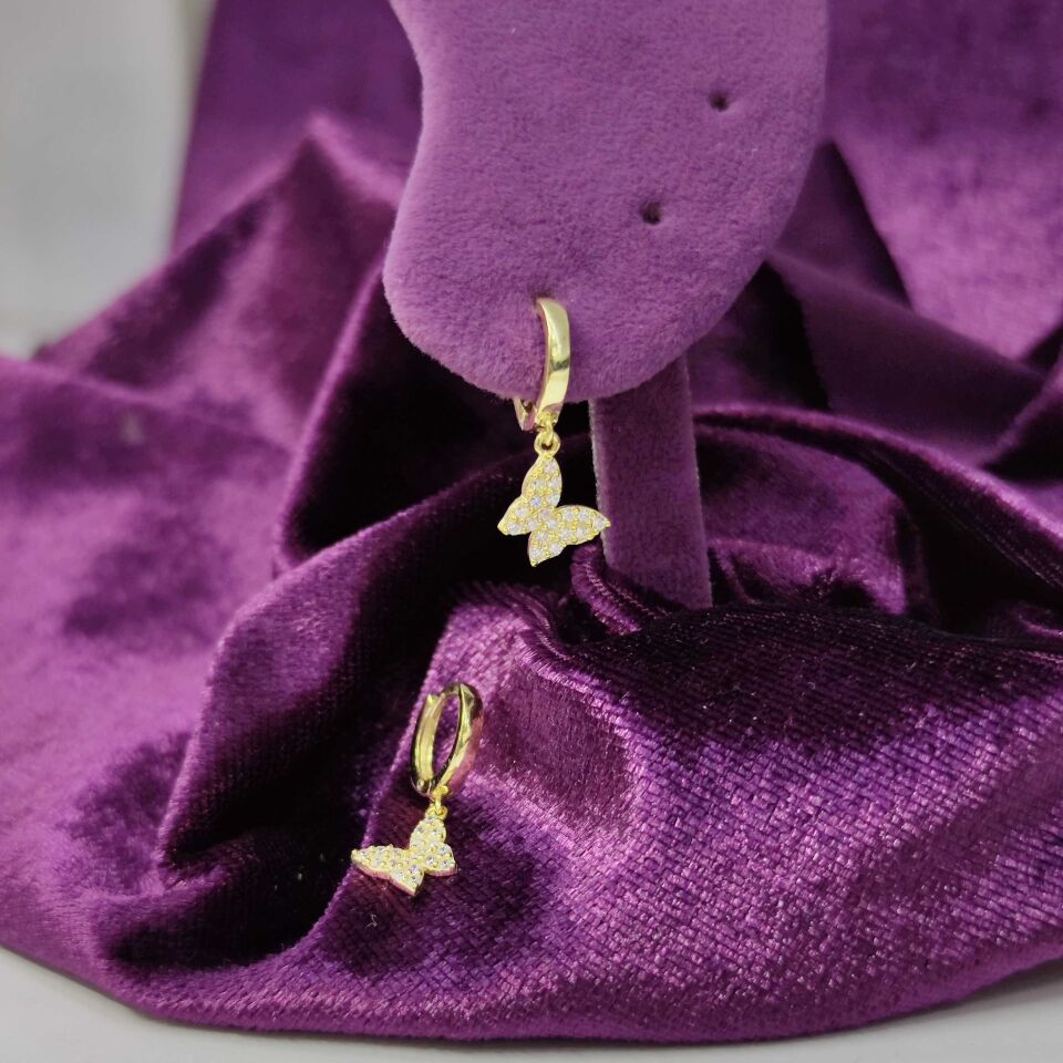 KELEBEK HALKA GÜMÜŞ KÜPE ALTIN SARI - STD