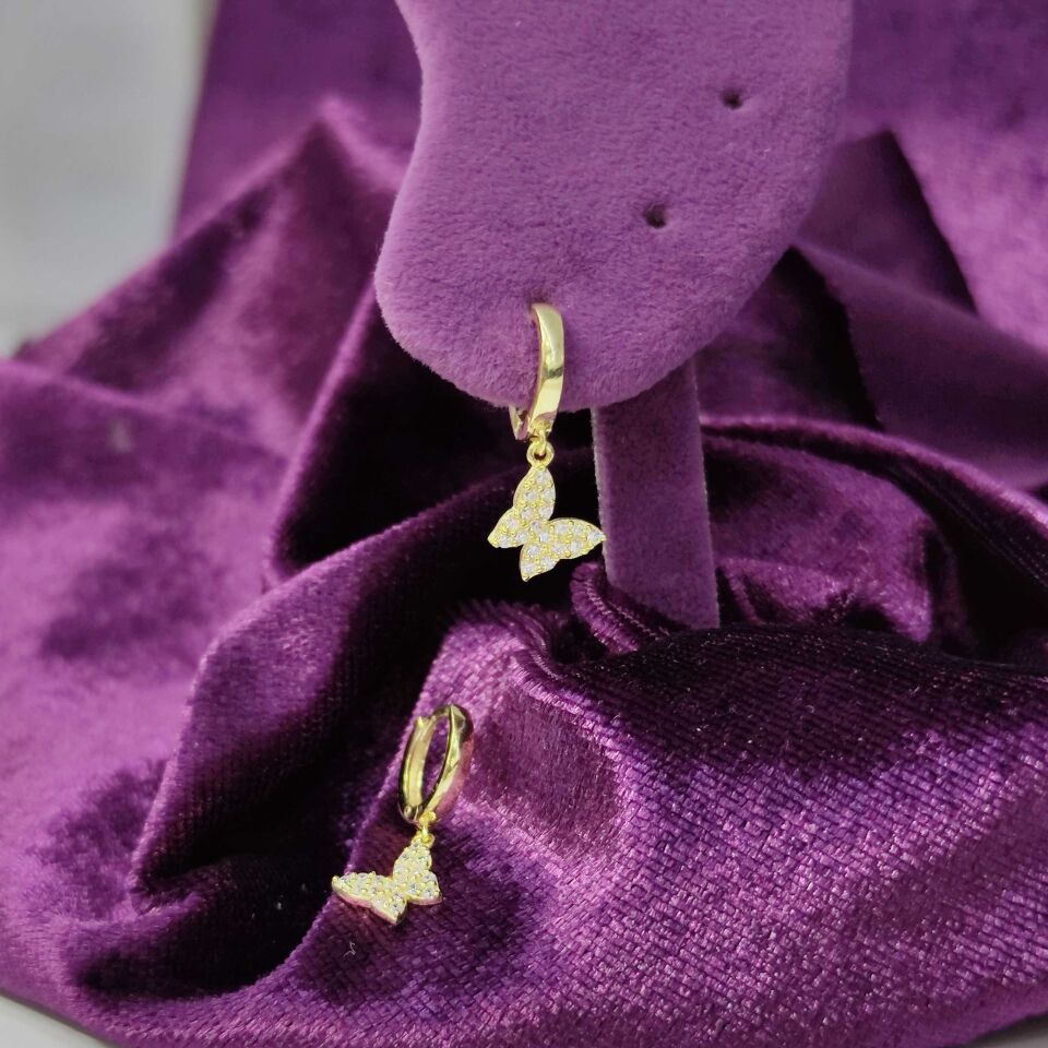 KELEBEK HALKA GÜMÜŞ KÜPE ALTIN SARI - STD