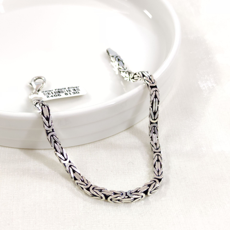 3,80 MM GÜMÜŞ KARE KRAL ZİNCİR BİLEKLİK 22 CM