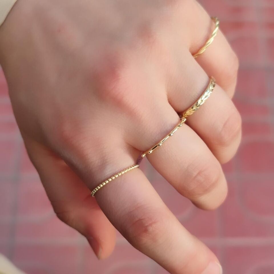 AYARLANABİLİR BURGU İNCE GÜMÜŞ YÜZÜK ALTIN SARI - STD