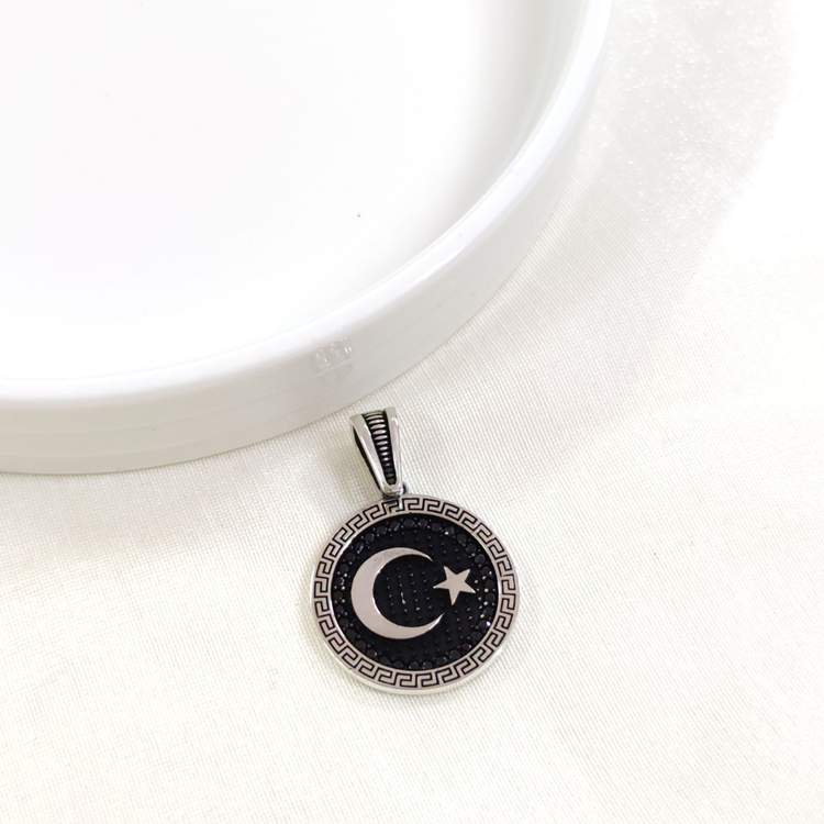 YUVARLAK AY YILDIZ GÜMÜŞ KOLYE UCU 2,5 CM