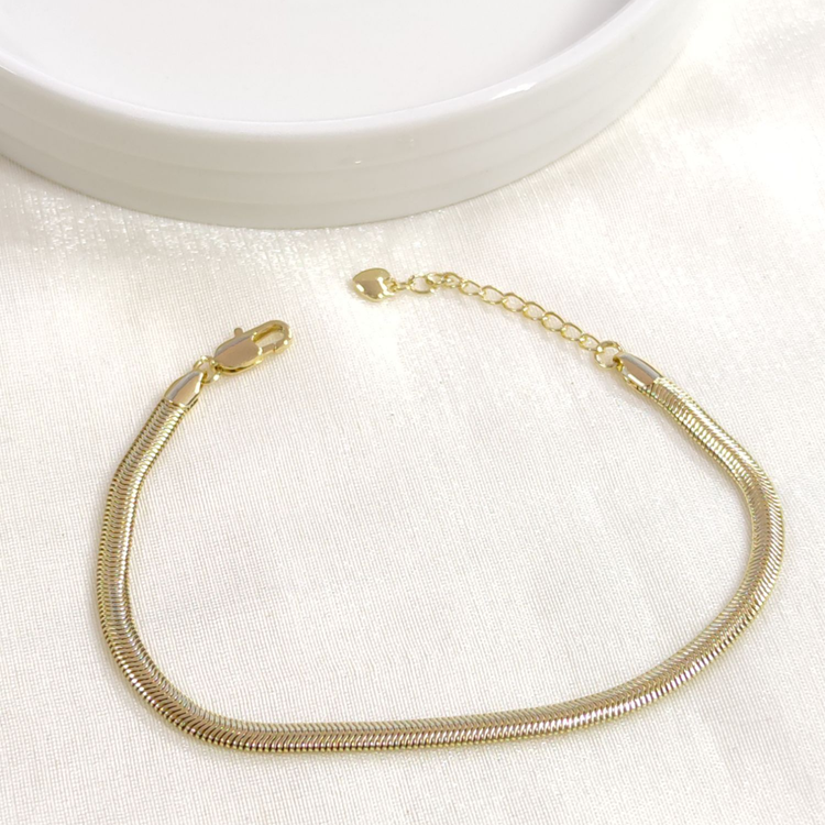 CMJEWELRY 19+3 CM YASSI YILAN ZİNCİR BİLEKLİK GOLD