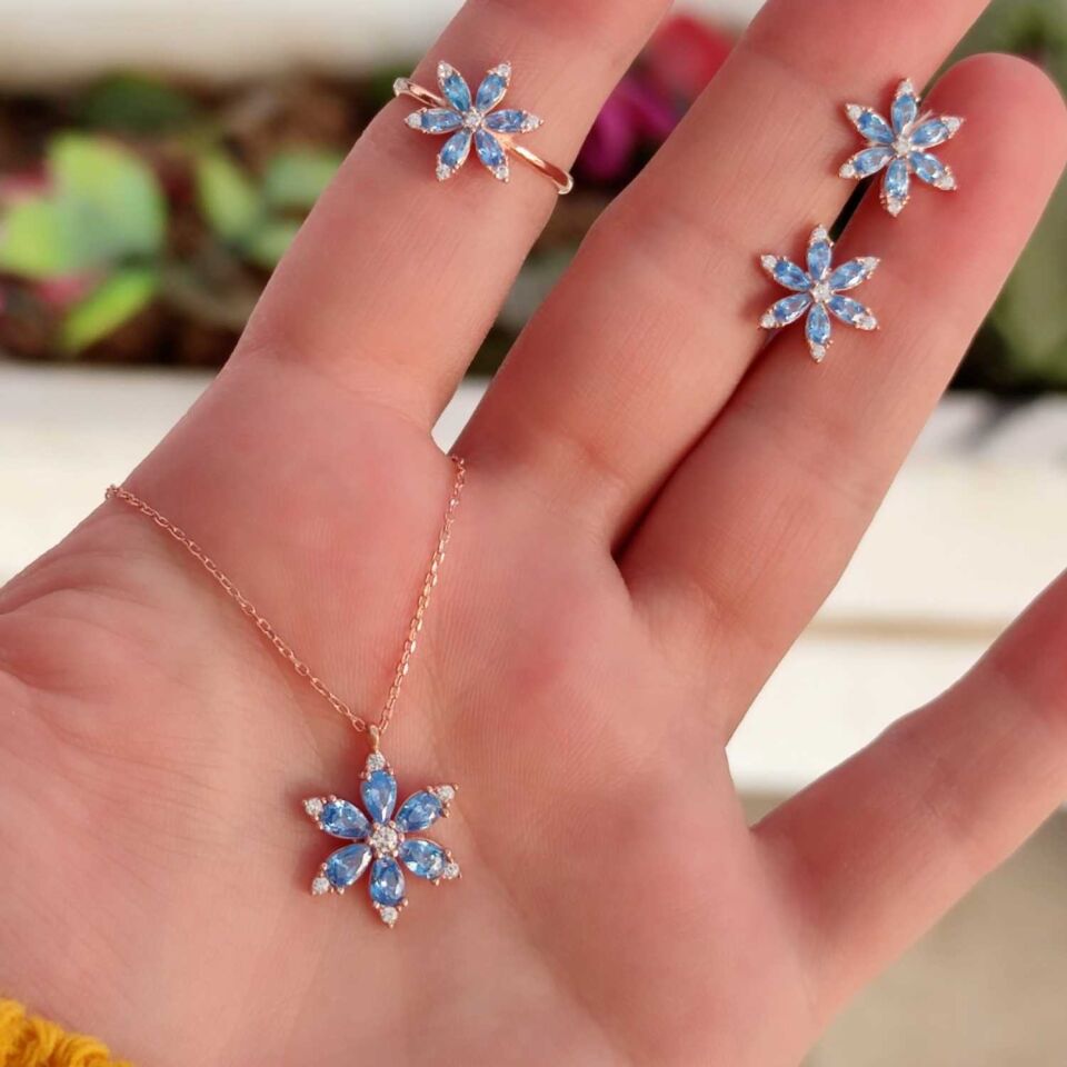 MAVİ LOTUS ÇİÇEK GÜMÜŞ SET ROSE BAKIR - 14
