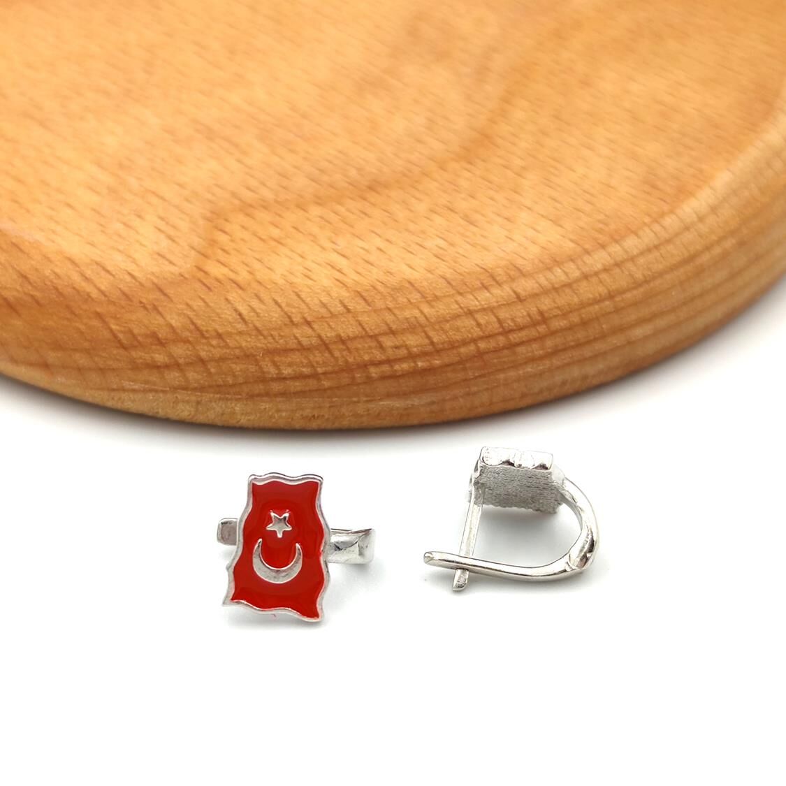 AY YILDIZ BAYRAK GÜMÜŞ ÇOCUK KÜPE RODYUM BEYAZ - STD