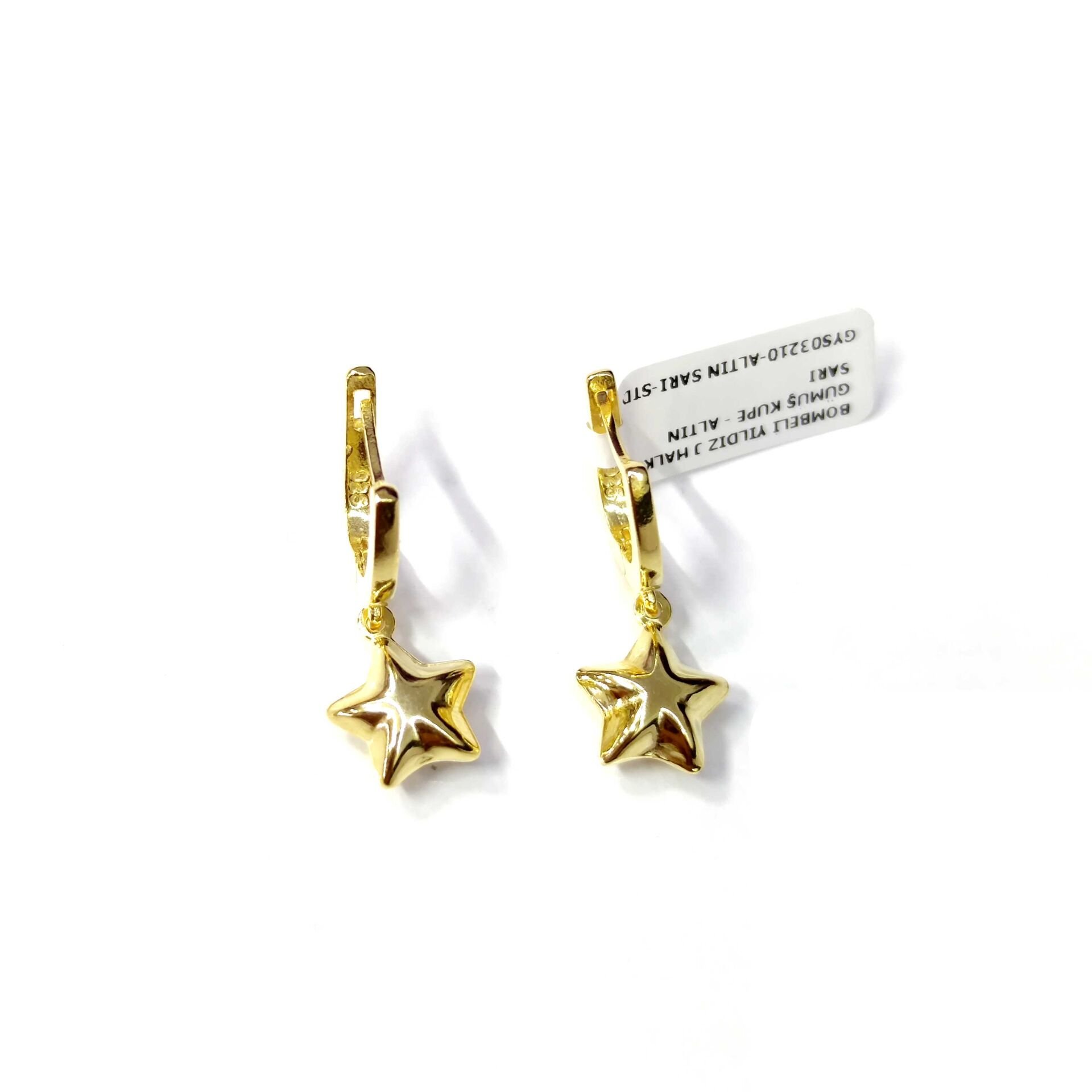 BOMBELİ YILDIZ J HALKA GÜMÜŞ KÜPE ALTIN SARI - STD