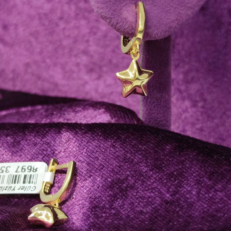 BOMBELİ YILDIZ J HALKA GÜMÜŞ KÜPE ALTIN SARI - STD