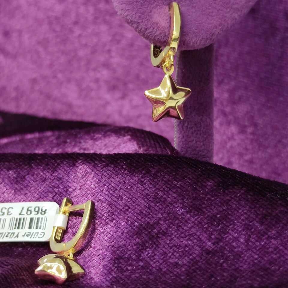 BOMBELİ YILDIZ J HALKA GÜMÜŞ KÜPE ALTIN SARI - STD