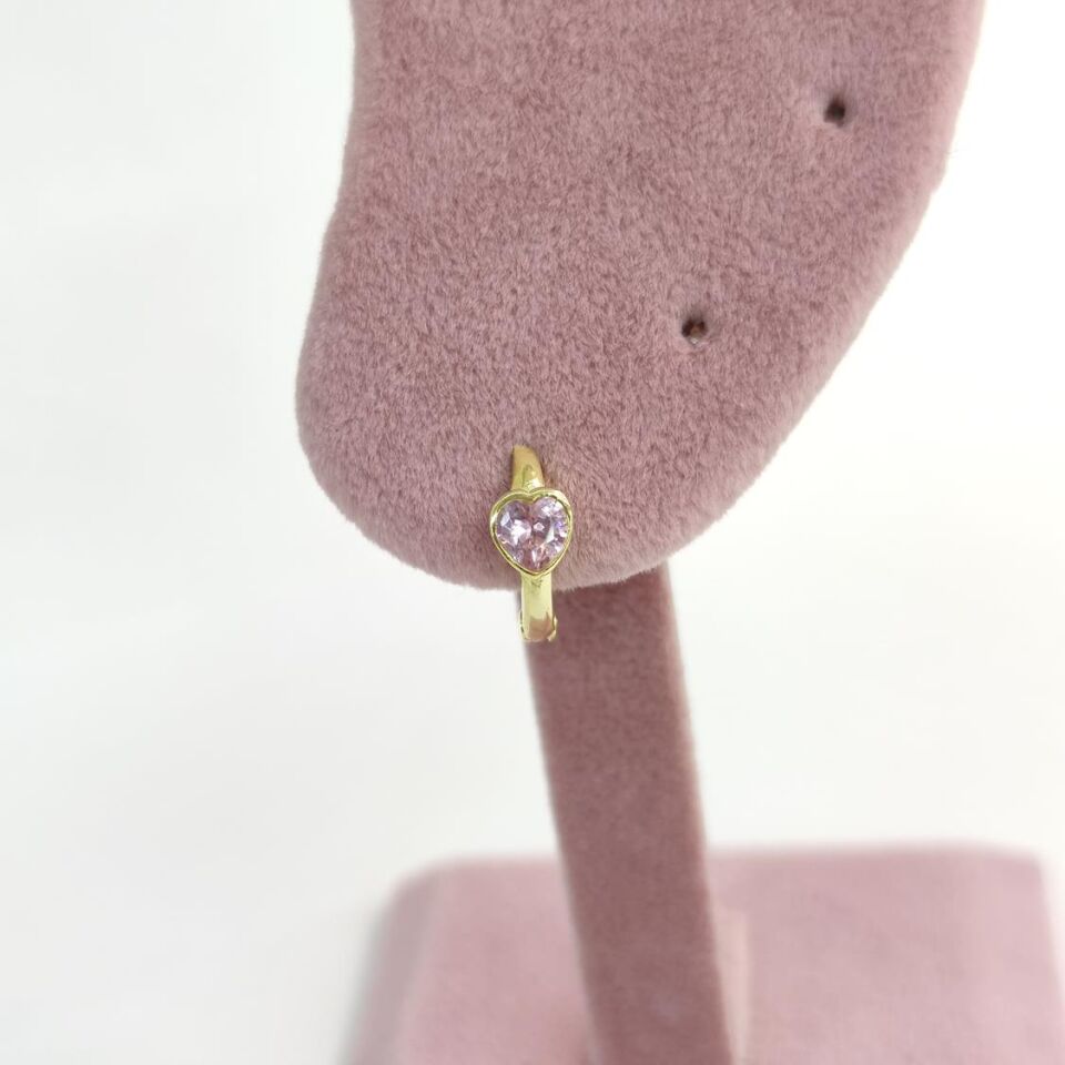 PEMBE MİNİ TEKLİ KALP HALKA GÜMÜŞ KÜPE ALTIN SARI - STD