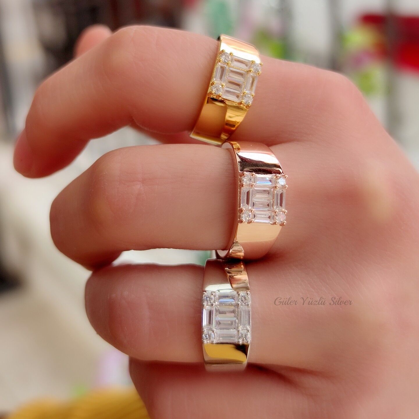 İTHAL BAGET TAŞ ALYANS YÜZÜK RODYUM BEYAZ - 15