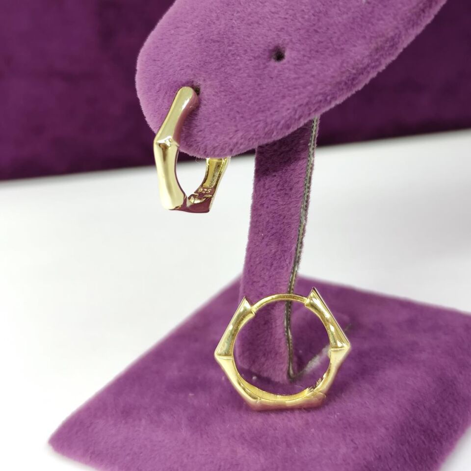 15 MM KEMİK HALKA GÜMÜŞ KÜPE ALTIN SARI - STD