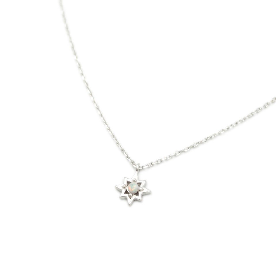 BEYAZ OPAL TAŞLI MİNİ YILDIZ GÜMÜŞ KOLYE RODYUM BEYAZ - STD