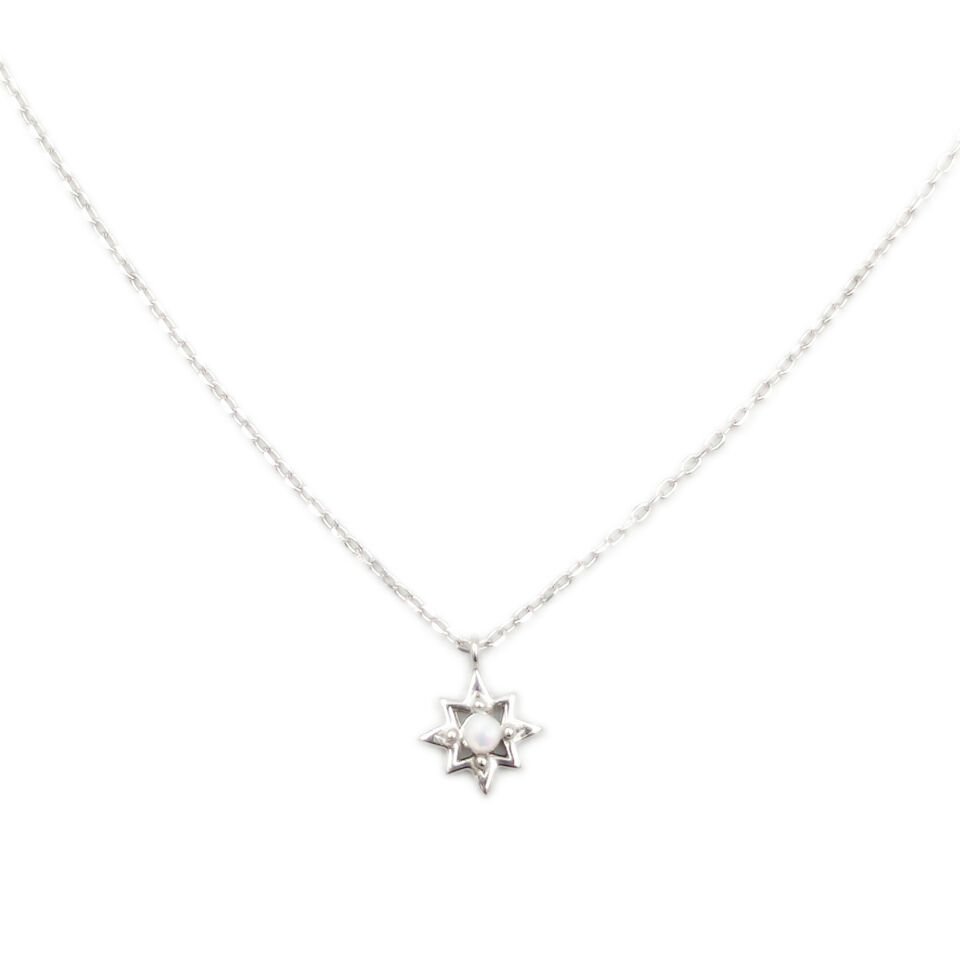 BEYAZ OPAL TAŞLI MİNİ YILDIZ GÜMÜŞ KOLYE RODYUM BEYAZ - STD