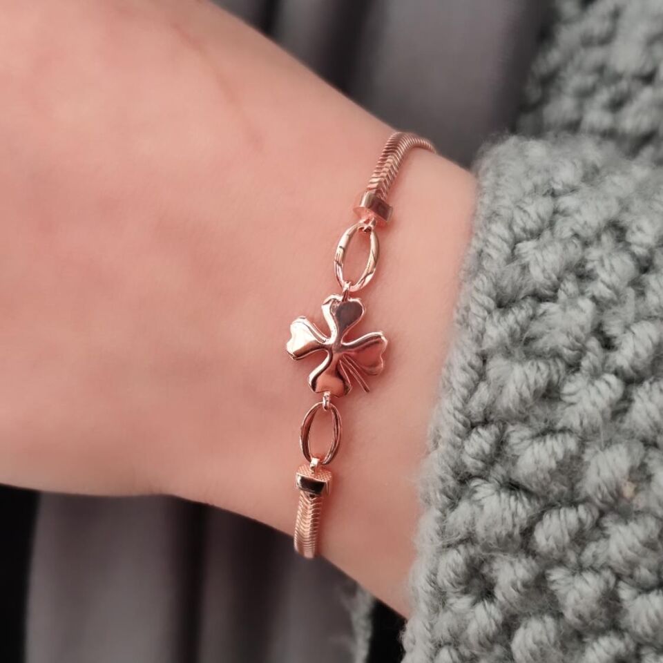 YILAN ZİNCİRLİ YONCA GÜMÜŞ BİLEKLİK ROSE BAKIR - STD