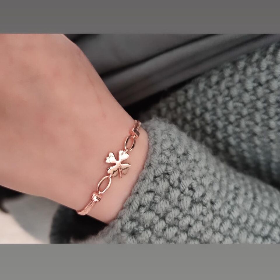 YILAN ZİNCİRLİ YONCA GÜMÜŞ BİLEKLİK ROSE BAKIR - STD