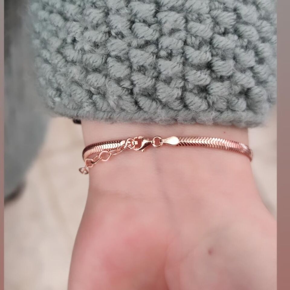 YILAN ZİNCİRLİ YONCA GÜMÜŞ BİLEKLİK ROSE BAKIR - STD