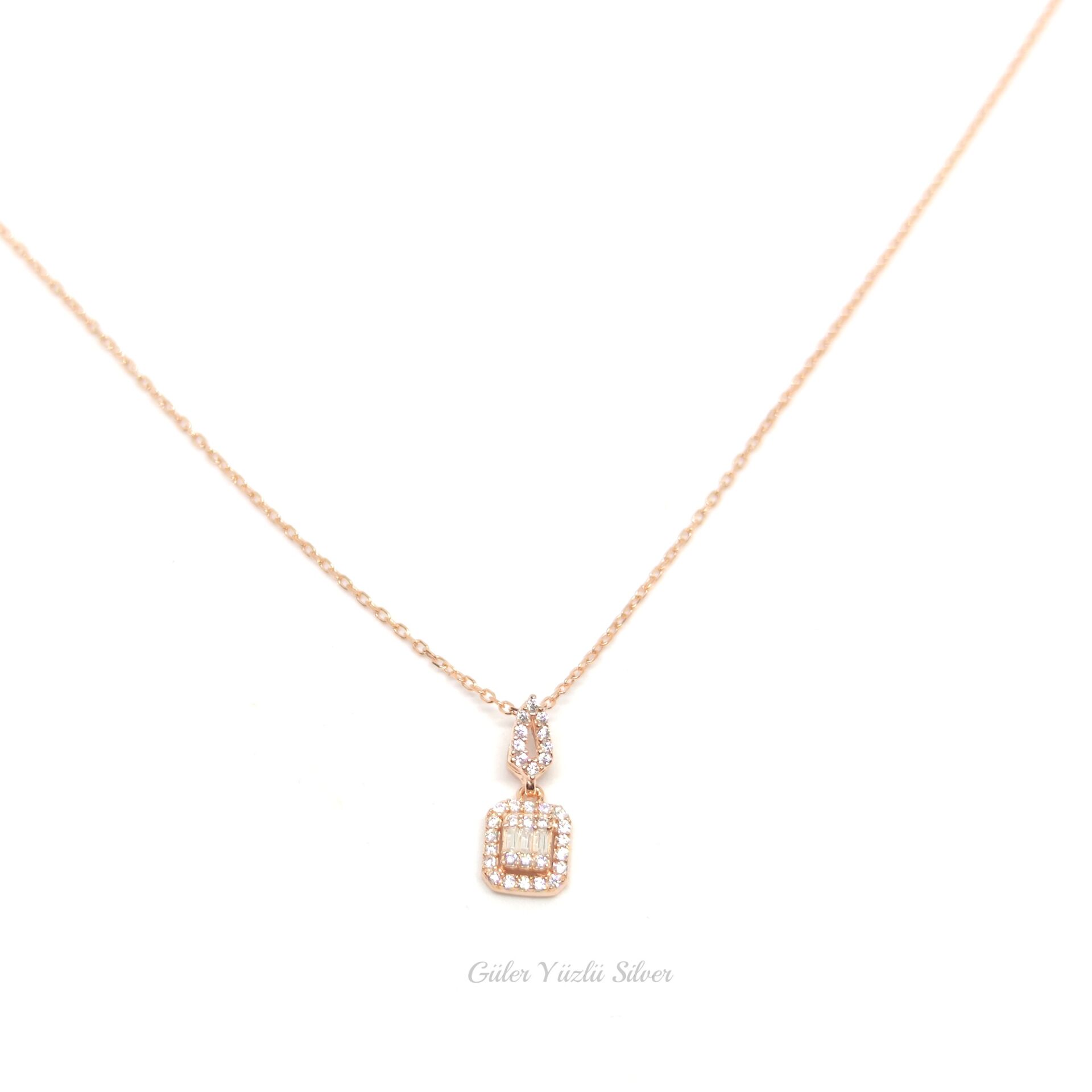 PIRLANTA MONTÜR MİNİ BAGET GÜMÜŞ KOLYE ROSE BAKIR - STD