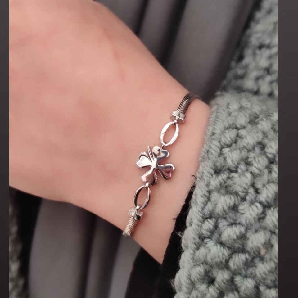 YILAN ZİNCİRLİ YONCA GÜMÜŞ BİLEKLİK RODYUM BEYAZ - STD