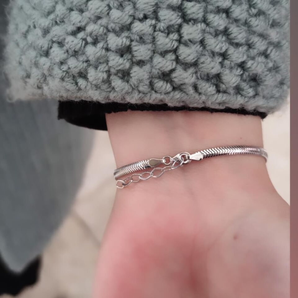 YILAN ZİNCİRLİ YONCA GÜMÜŞ BİLEKLİK RODYUM BEYAZ - STD