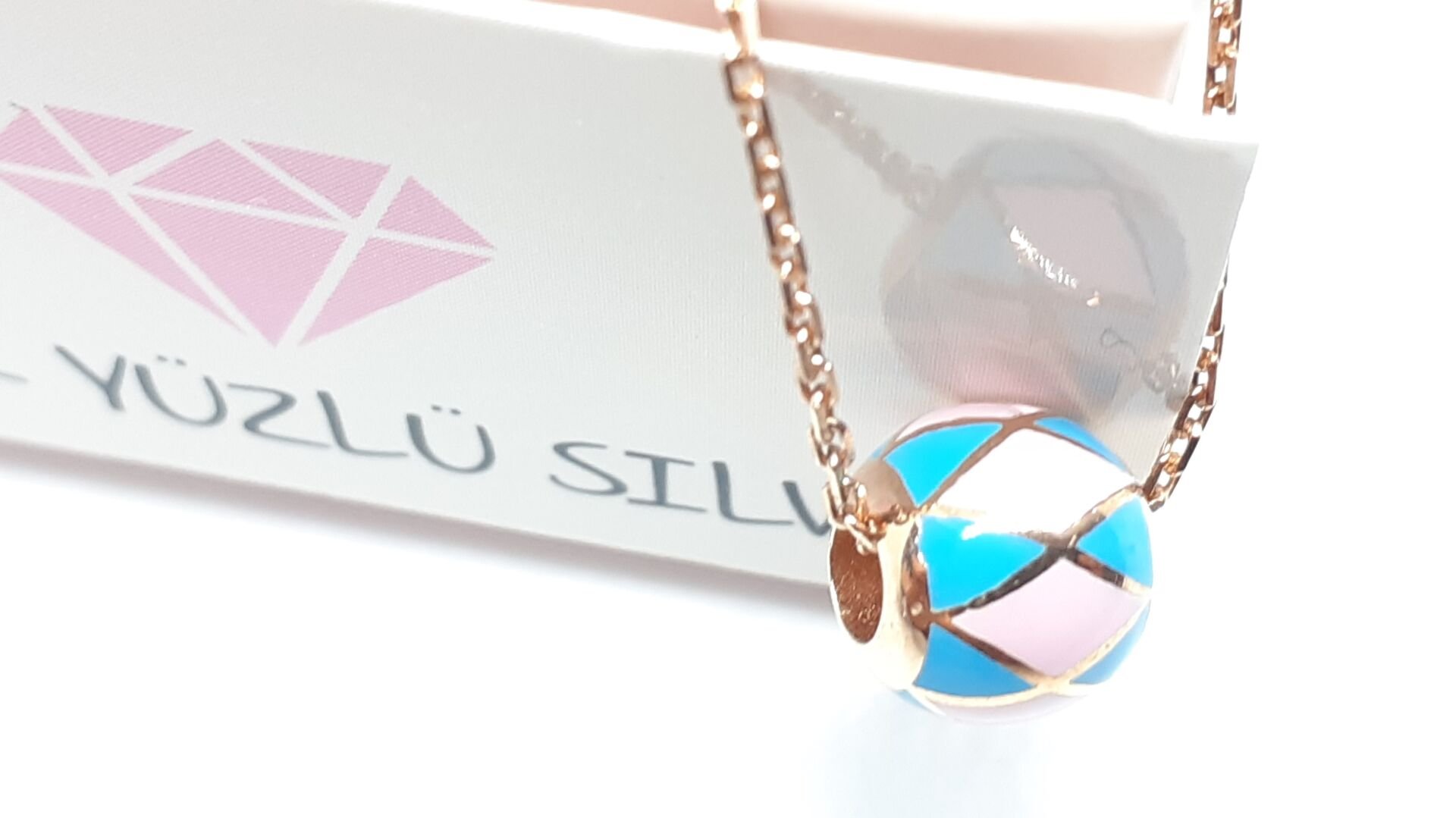 MİNELİ RENKLİ TOP CHARM GÜMÜŞ KOLYE