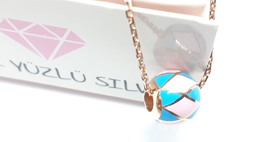 MİNELİ RENKLİ TOP CHARM GÜMÜŞ KOLYE