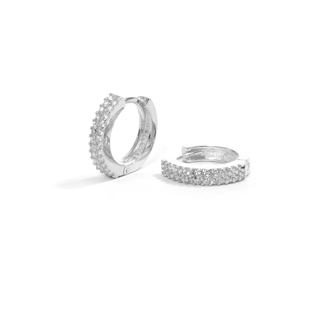 10 MM ÇİFT SIRA TAŞLI HALKA GÜMÜŞ KÜPE RODYUM BEYAZ - STD