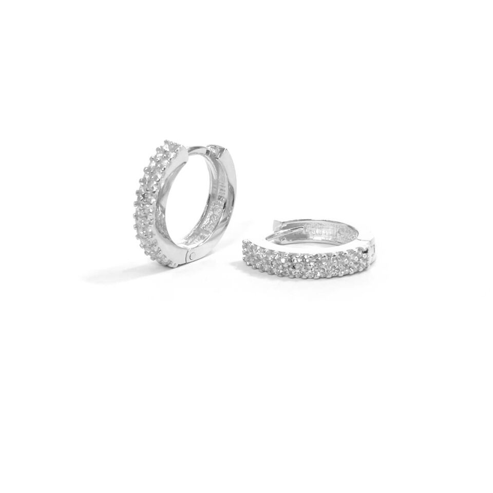 10 MM ÇİFT SIRA TAŞLI HALKA GÜMÜŞ KÜPE RODYUM BEYAZ - STD