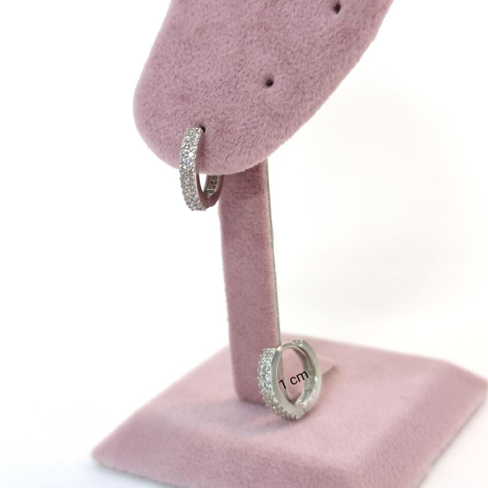 10 MM ÇİFT SIRA TAŞLI HALKA GÜMÜŞ KÜPE RODYUM BEYAZ - STD